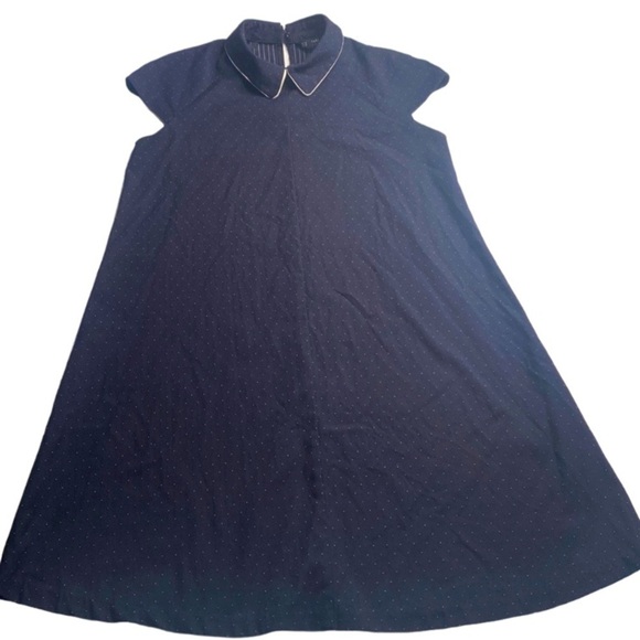 ZARA BASIC COLLECTION NAVY BLUE POLKA DOT DRESS WITH CAP SLEEVES SIZE XS - Picture 1 of 6